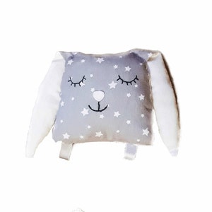 Doudou lapin, coussin doudou, jouet peluche, gris perle, blanc, étoile image 4