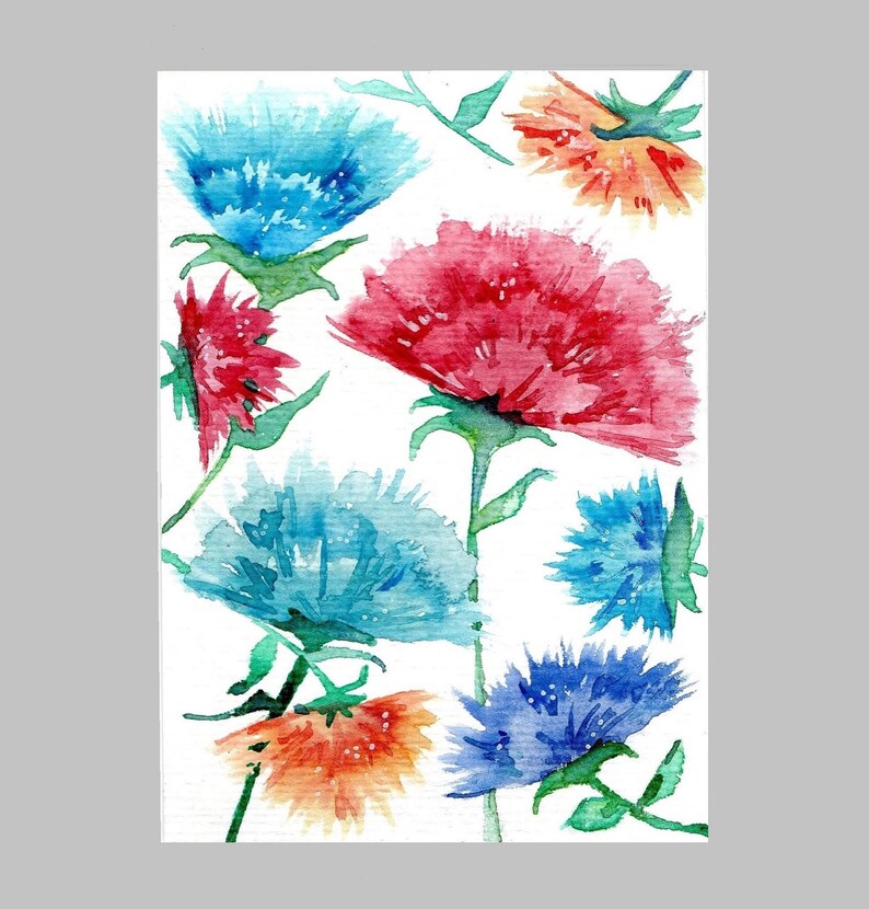 Carte , aquarelle originale, botanique, fleurs, tableau, peinture, rouge, cadeau, pour sous-verre image 1