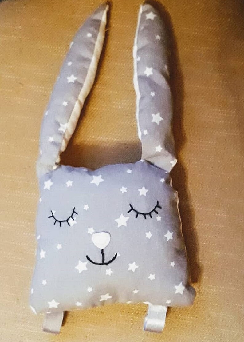 Doudou lapin, coussin doudou, jouet peluche, gris perle, blanc, étoile image 5