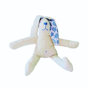 Doudou lapin, jouet, peluche, security blanket, fait-main, naissance, cadeau naissance, bébé, enfant, blanc, bleu image 1