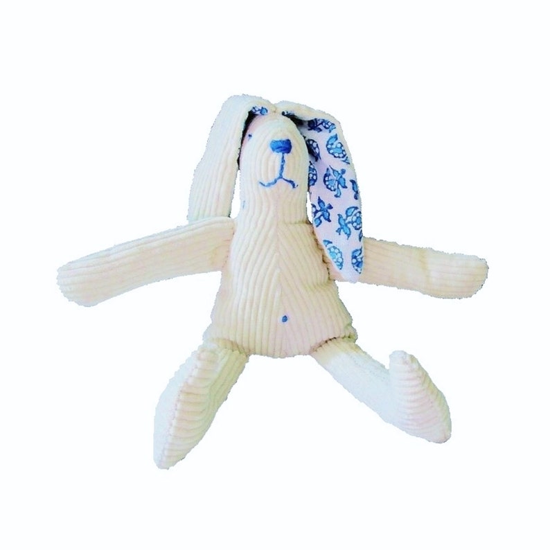 Doudou rabbit, toy, plush, security blanket, handmade, birth, birth gift, baby, child, white, blue image 1