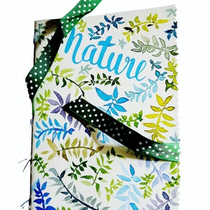 Carnet, carnet de notes, fait-main, artisanal, bleu, vert, feuillages, journal intime, carnet de voyage, personnalisable image 2