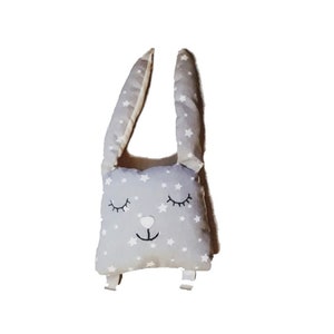 Doudou lapin, coussin doudou, jouet peluche, gris perle, blanc, étoile image 1