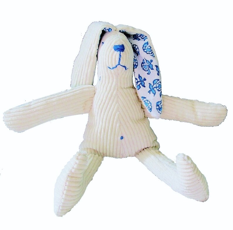 Doudou rabbit, toy, plush, security blanket, handmade, birth, birth gift, baby, child, white, blue image 2