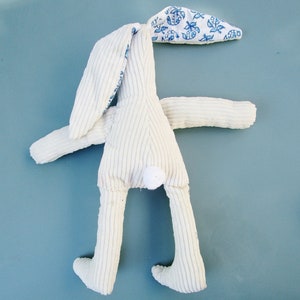 Doudou lapin, jouet, peluche, security blanket, fait-main, naissance, cadeau naissance, bébé, enfant, blanc, bleu image 5