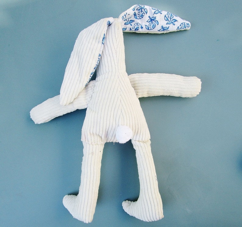 Doudou rabbit, toy, plush, security blanket, handmade, birth, birth gift, baby, child, white, blue image 5