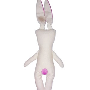 Doudou lapin, jouet peluche, lin écru, rose, fuchsia image 4