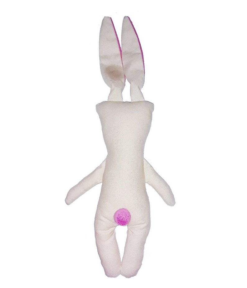 Doudou lapin, jouet peluche, lin écru, rose, fuchsia image 4