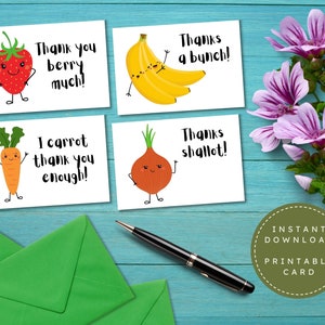 Alimento para el pensamiento ~ Juego de 4 tarjetas de agradecimiento imprimibles de 3,5 x 5, descarga instantánea