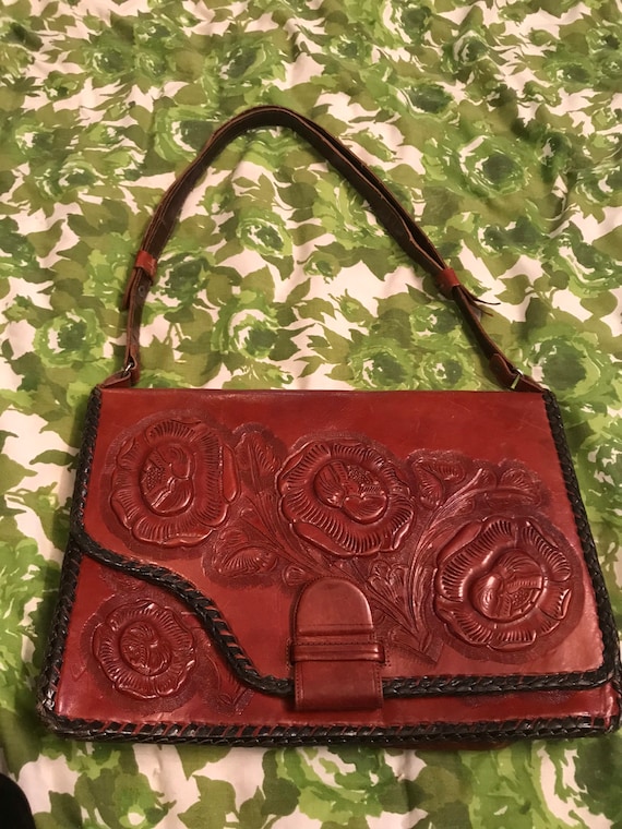 Vintage Floral Tooled Leather Handbag