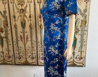 Vintage Navy Blue and Gold Floral Silk Blend Qipao Cheongsam Dress Size  Medium - Etsy