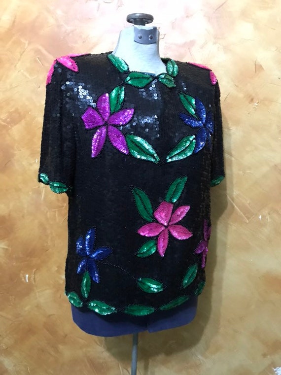 80's Stenay floral sequin top - image 4