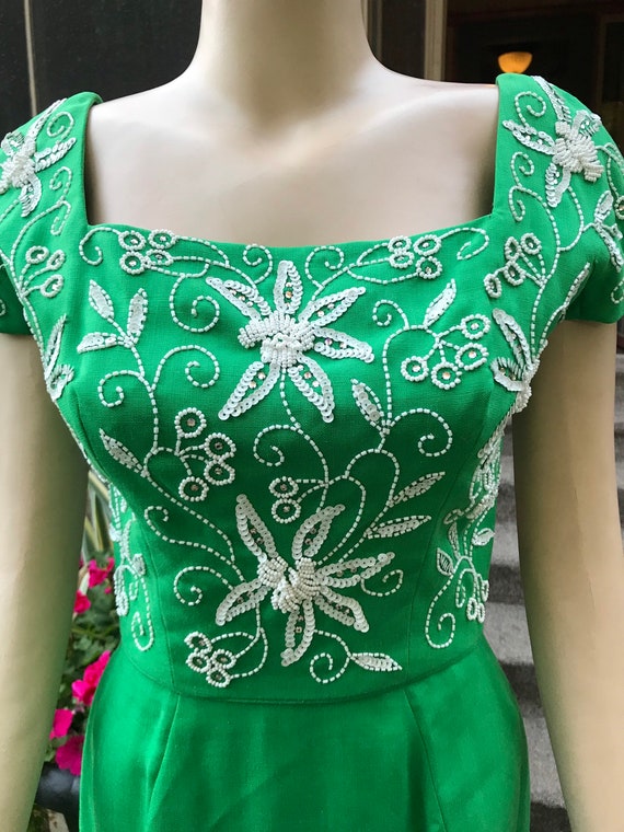 Gorgeous Vintage Green Beaded Dress