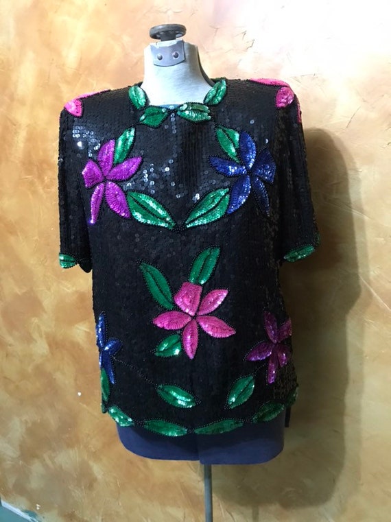 80's Stenay floral sequin top