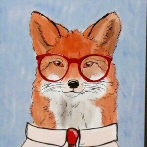 Smart fox, art print, 11x14 print, original art work, signed orginal