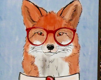 Smart fox, art print, 11x14 print, original art work, signed orginal