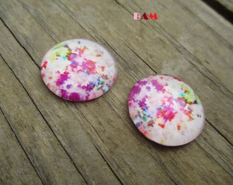 Lot de 2 cabochons 25mm florale en verre