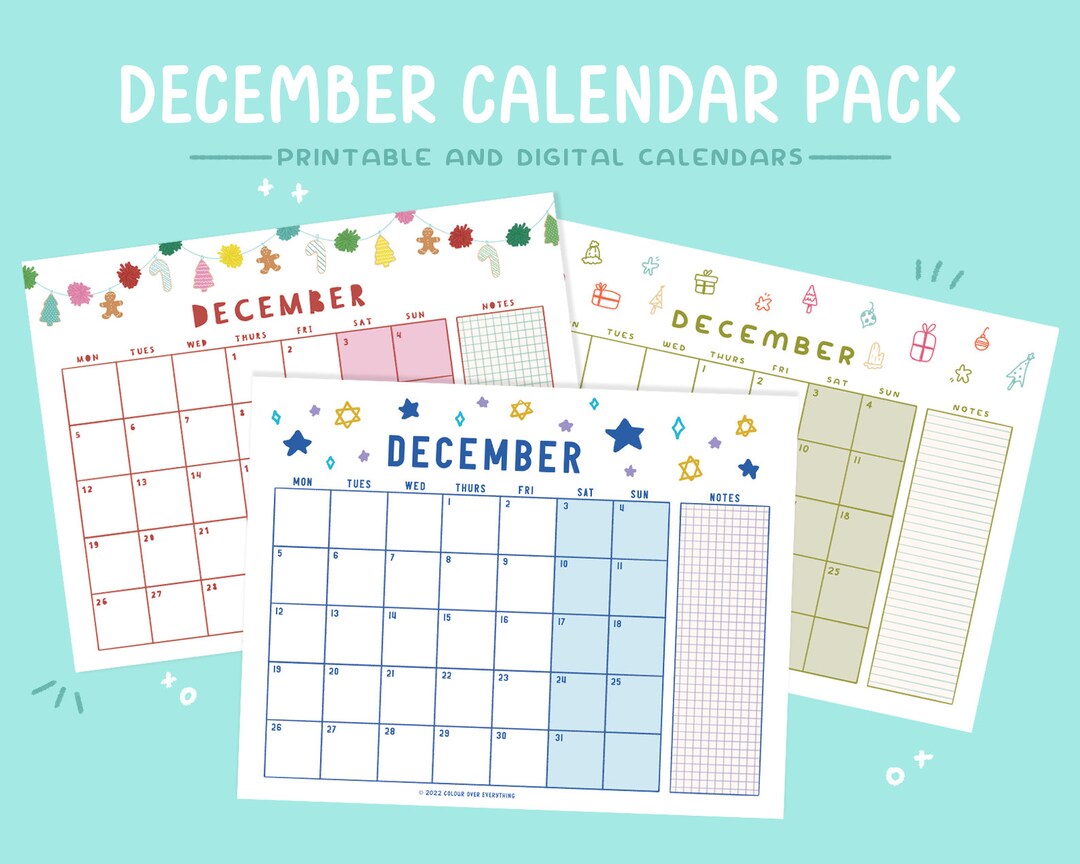 Printable December 2022 Calendar Undated Digital Calendars Etsy