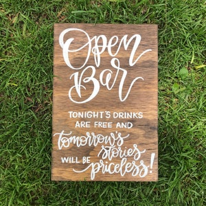 Otwarty Bar - Wesela i Wydarzenia Specjalne - Menu Napojów - Ręcznie Malowany Drewniany Znak