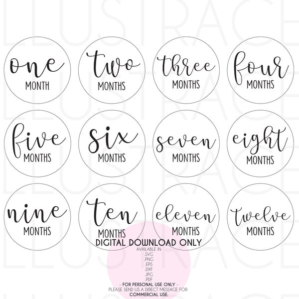 SVG file: 1-12 Months Baby Monthly Milestones - Shapes, Decor, Vector, Cricut, Silhouette Cut ( + png, eps, dxf, jpg, jpeg, pdf files)