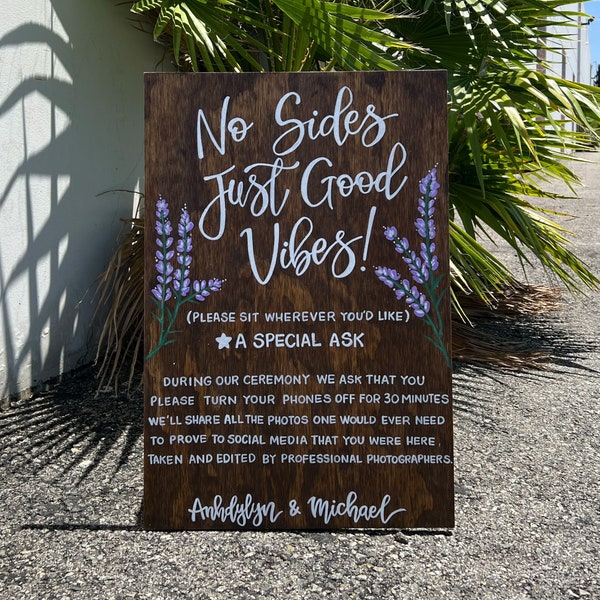 16x24 in. Personalized Unplugged Ceremony Wedding and Special Events - Hand Painted Wood Sign, No Sides Good Vibes, Seating Chart