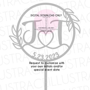 SVG Heart Wreath Cake Topper - Custom Cake Topper Design Cut, Template, Vector, Cricut, Silhouette Cut (png, eps, dxf, jpg, jpeg, file pdf)
