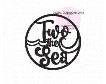 May include: Black and white graphic design of a circle with the text "Two the Sea" inside. The text is stylized with a wave design.