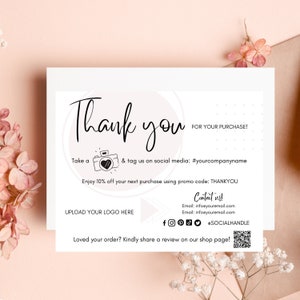 Plantilla de nota de agradecimiento: editable, imprimible, descarga instantánea, archivo digital, tarjeta de agradecimiento comercial, Poshmark, Etsy Small Shop (pdf, png)