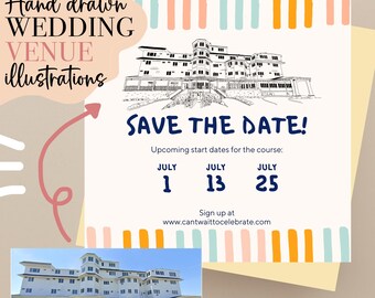 Hand Drawn Wedding Venue Illustration, Custom Drawing from Photo, Hand Drawn Venue Sketch, Wedding Venue Drawing, Wedding Drawing