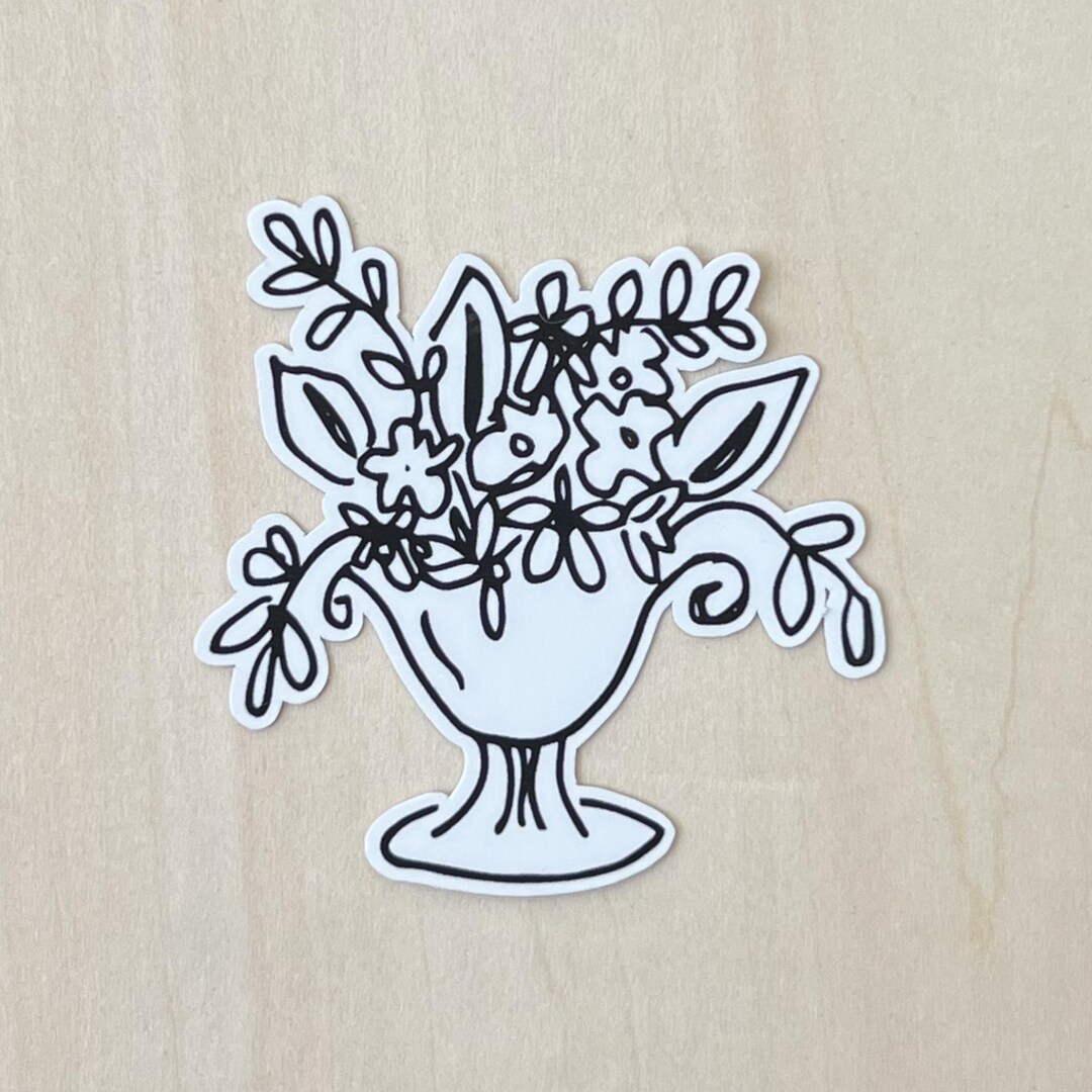 Floral Line Art Sticker, Waterproof Vinyl Decal - Etsy
