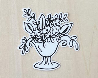Pegatina de arte lineal floral, vinilo impermeable