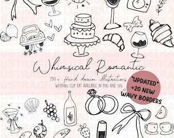 Whimsical Wedding Clipart Bundle, Hand-Drawn Wedding Illustrations (Digital Download)