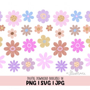 Fleurs de marguerite groovy SVG - formes, vecteur de fleurs, autocollants, vinyle autocollant, Cricut, coupe silhouette (fichiers png, eps, dxf, jpg, jpeg, pdf)
