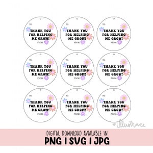 Merci de m'avoir aidé à grandir svg, svg appréciation des enseignants, svg de la semaine de l'appréciation des enseignants, étiquette cadeau pour enseignant svg, cadeau pour enseignant svg