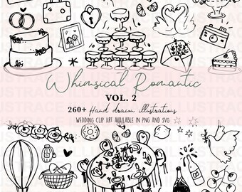 Whimsical Wedding Clipart Bundle, Hand-Drawn Illustrations (Digital Download)