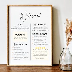 Airbnb Host Sign for Guest, Check-Out Reminder Sign, Airbnb Sign, Airbnb Host Sign, Sign for Airbnb Guest, Wifi Sign, Editable Airbnb Sign