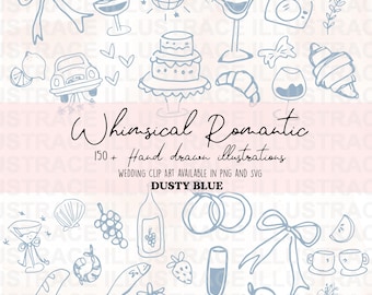 Whimsical Wedding Clipart Bundle, Hand-Drawn Illustrations (Digital Download)
