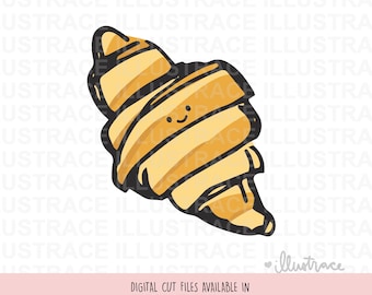 Vintage Croissant Clipart, Retro Pastry Illustration (SVG, PNG, JPG)