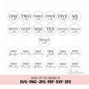 1-12 maanden baby maandelijkse mijlpalen SVG, eerste vakantie SVG, Cricut Cut-bestand, silhouet digitale snijbestand - png, eps, dxf, jpg, jpeg, pdf A8