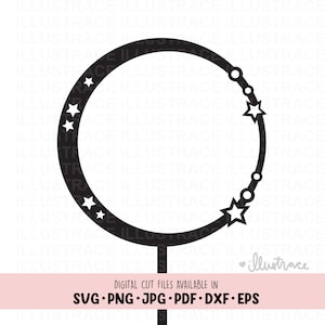 SVG-sterren, maan taarttopper gesneden bestand - cirkelframe svg, vormen, decor, vector, Cricut, silhouet snijden (png, eps, dxf, jpg, jpeg, pdf-bestanden)