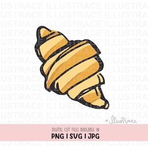 Croissant svg, Vintage Crossiant png, Retro Croissant, Retro Pastry, Retro Bread svg, Breakfast Clip Art, Hand Drawn Illustration