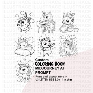 Midjourney Einhorn Malbuch Prompt, Midjourney AI Art, Kinder Kinder Malbuch Prompt, digitale Kunst, digitaler Download, bearbeitbar