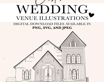Hand Drawn Wedding Venue Illustration, Custom Drawing from Photo, Hand Drawn Venue Sketch, Wedding Venue Drawing, Wedding Drawing