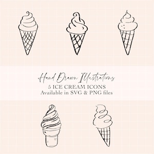Hand Drawn Ice Cream Icons, Ice Cream Clipart Bundle, Ice Cream Cone svg, Ice Cream Cone png, Ice Cream Party Invitation, Ice Cream Invite