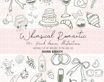 Whimsical Wedding Clipart Bundle, Hand-Drawn Illustrations (Digital Download)