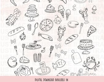 Garabatos de comida para bodas: ilustración dibujada a mano (SVG, PNG)