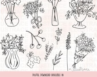 Whimsical Wedding Floral Clipart Bundle – Hand Drawn Illustrations (SVG, PNG, PDF)