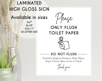 Laminated Flush Only Toilet Paper, Do Not Flush Sign, Vacation Rental Printable Sign, Airbnb Toilet Sign, Airbnb Bathroom Sign Septic System