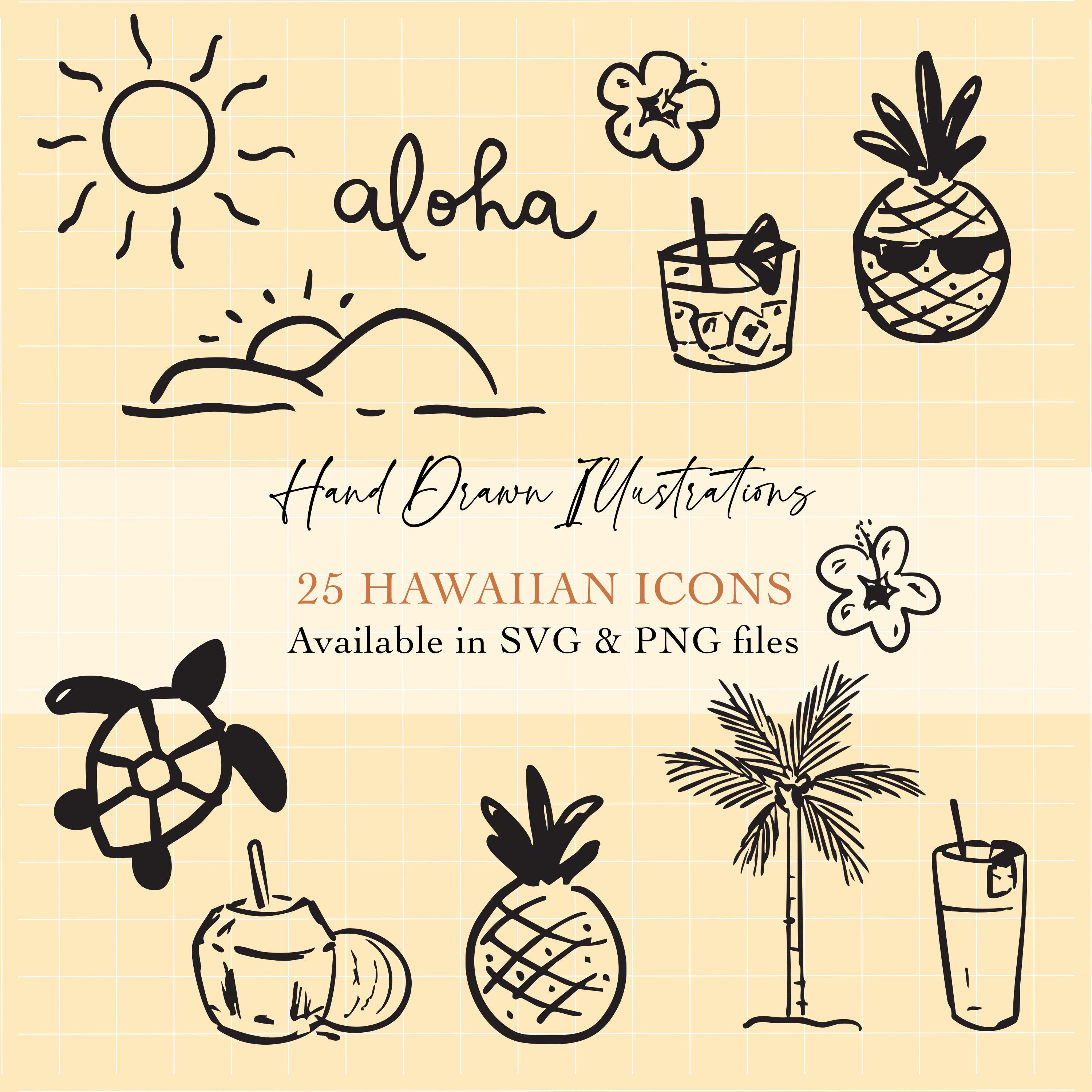 25+ Whimsical Hawaii Icon Clipart Bundle, Hand Drawn Illustrations ...