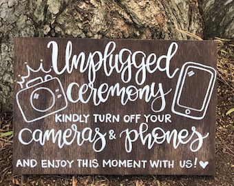 Unplugged Wedding Ceremony Hand Painted Wood Sign - No Phone No Camera Wedding, Ceremony Sign, Special Events, Phones on Silent